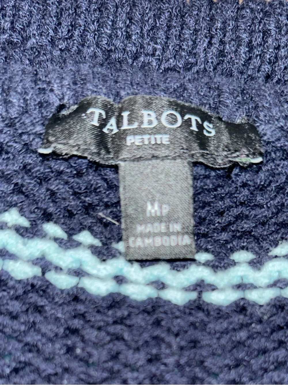 Talbots navy striped elbow sleeve sweater  Medium petite